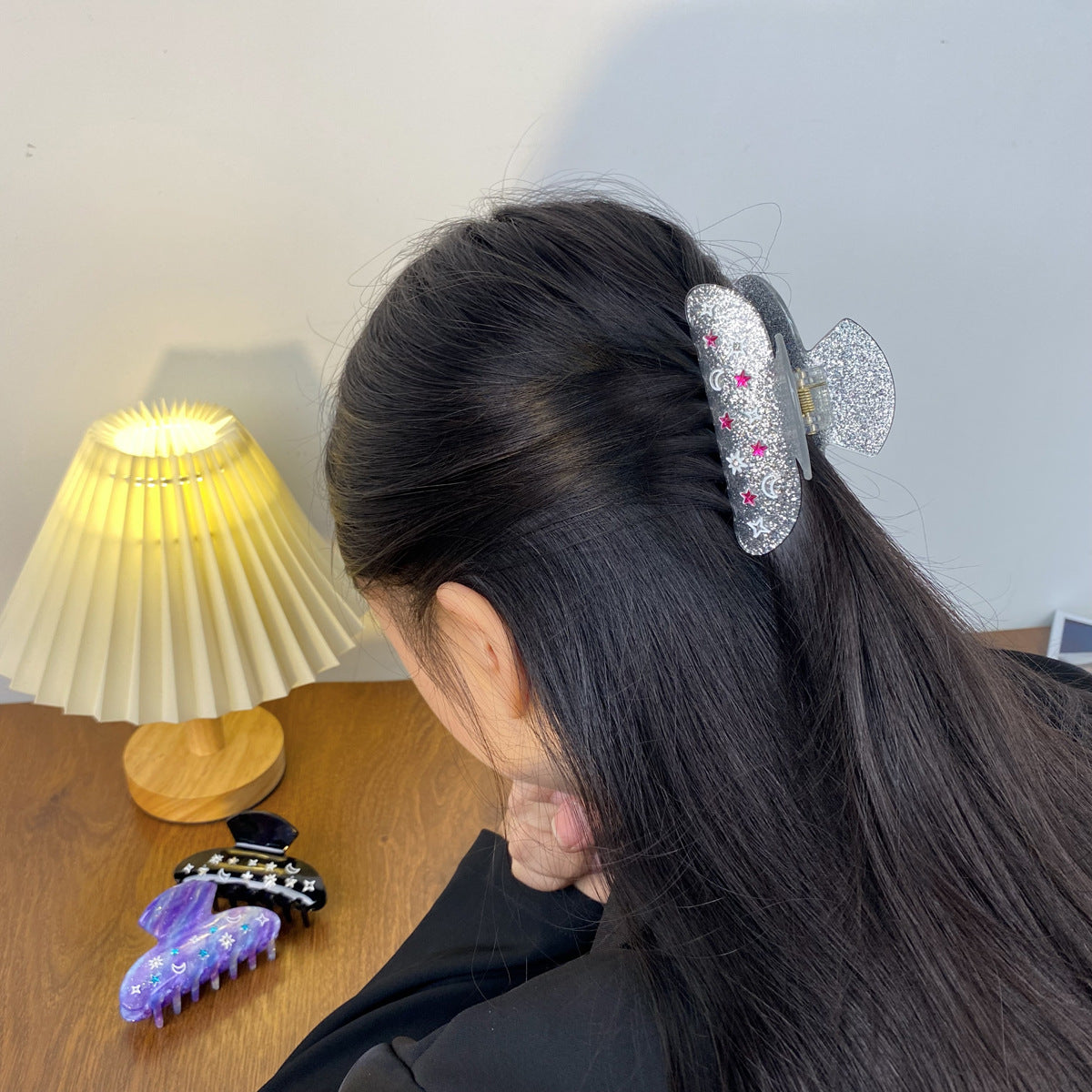 Wholesale Acrylic Diamond Studded Star Moon Valentine's Day Hair Clips